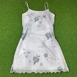 Vintage 90s Byer Too! Gray Grunge Sheer Layered Rose Print Mini Dress Sz M